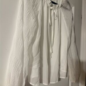 Jealous Tomato White sheer blouse with Tie Neck